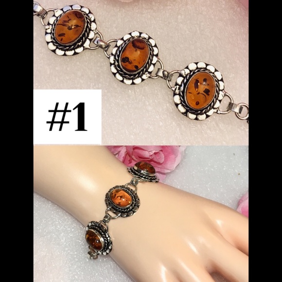 Amber Gemstone Vintage Handmade Stamped Bracelet - Picture 4 of 7
